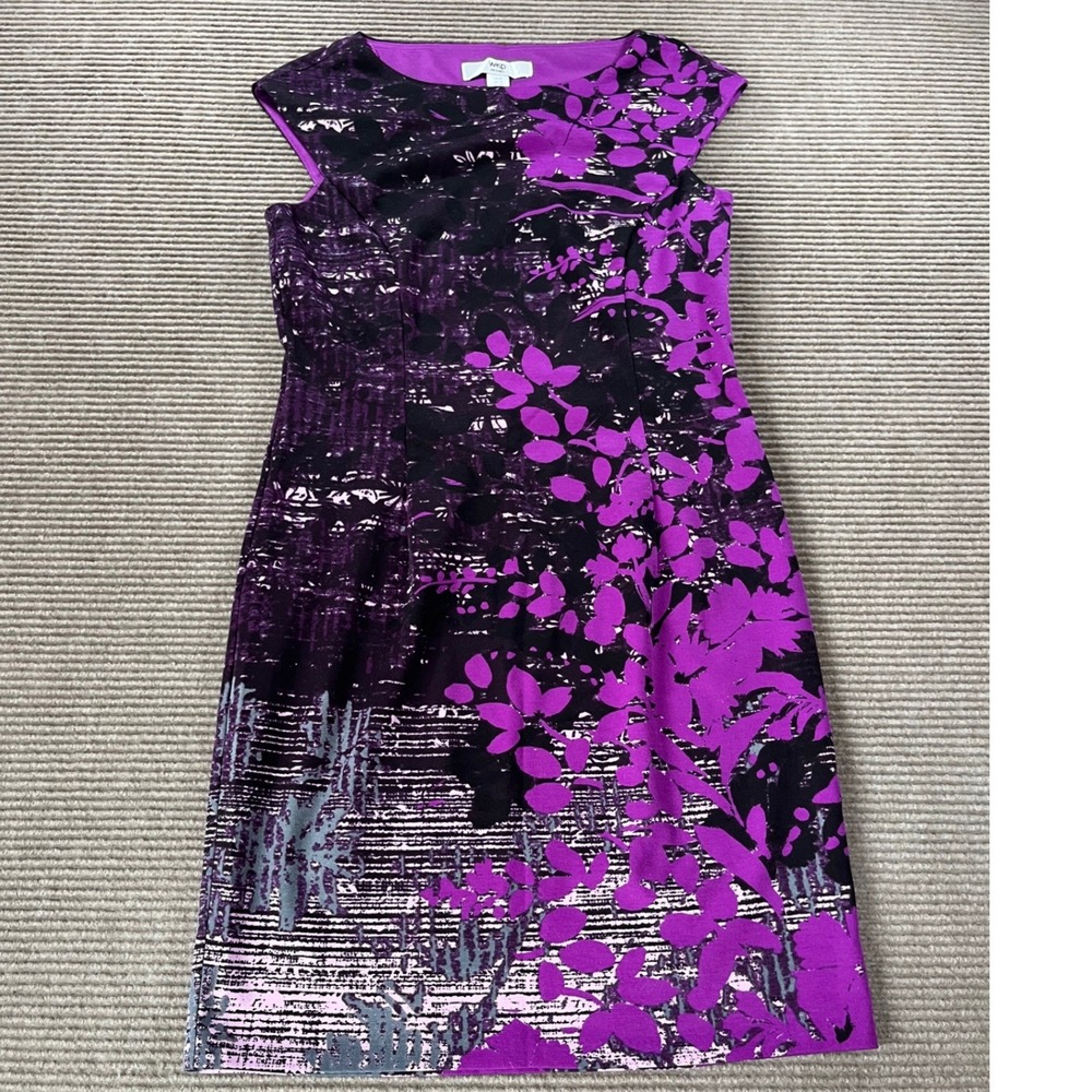 Wisp Petites Purple‎ Black Abstract Floral Sheath Dress Sleeveless Size 8P